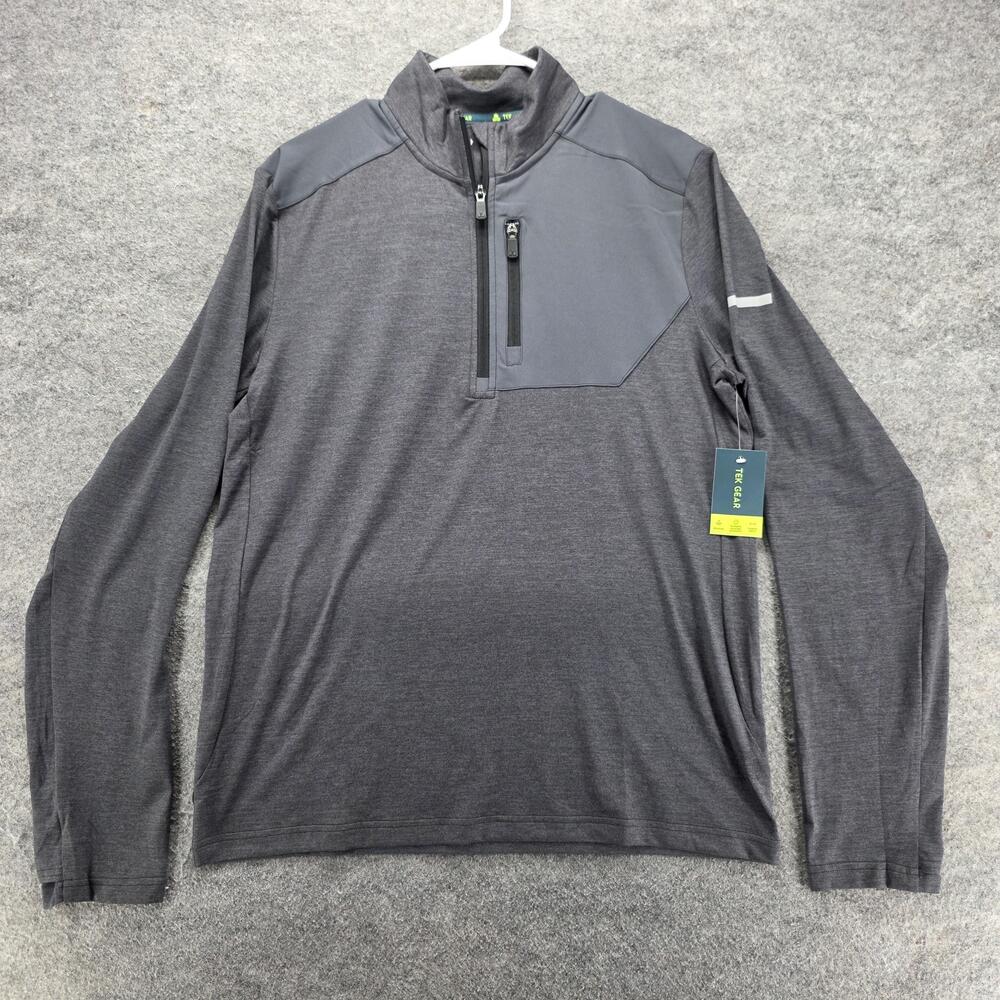 Tek Gear Pullover Mens M Gray Long Sleeve 1/4 Zip Mock Neck Moisture Wicking